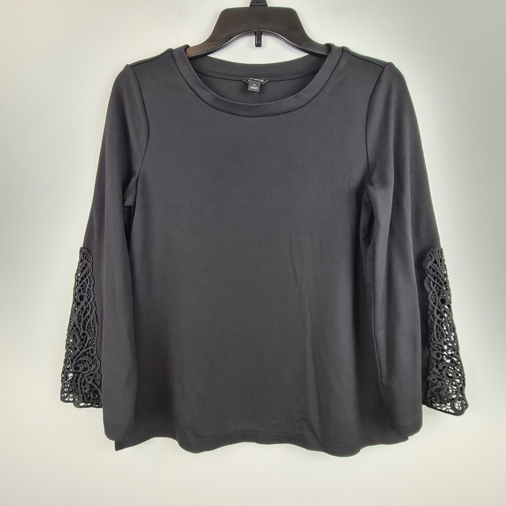 Ann Taylor‎ Black Floral Lace Detail Long Sleeve Peplum Shirt Womens XS Blouse